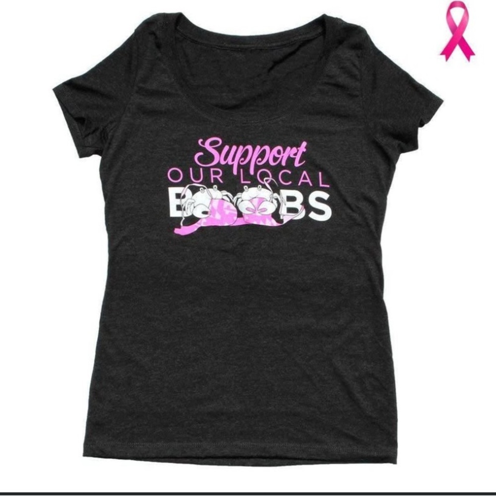 Breast Cancer Awareness Black Graphic Tee with Pink and White Print NWT XL